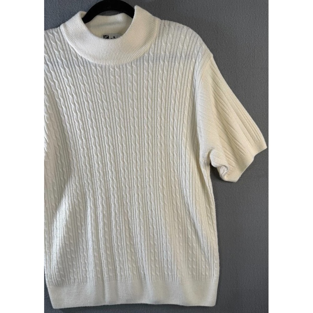 Crystal Kobe Sweater Women Size 2X White Short Sleeve High Neck Knit Casual - Picture 5 of 16